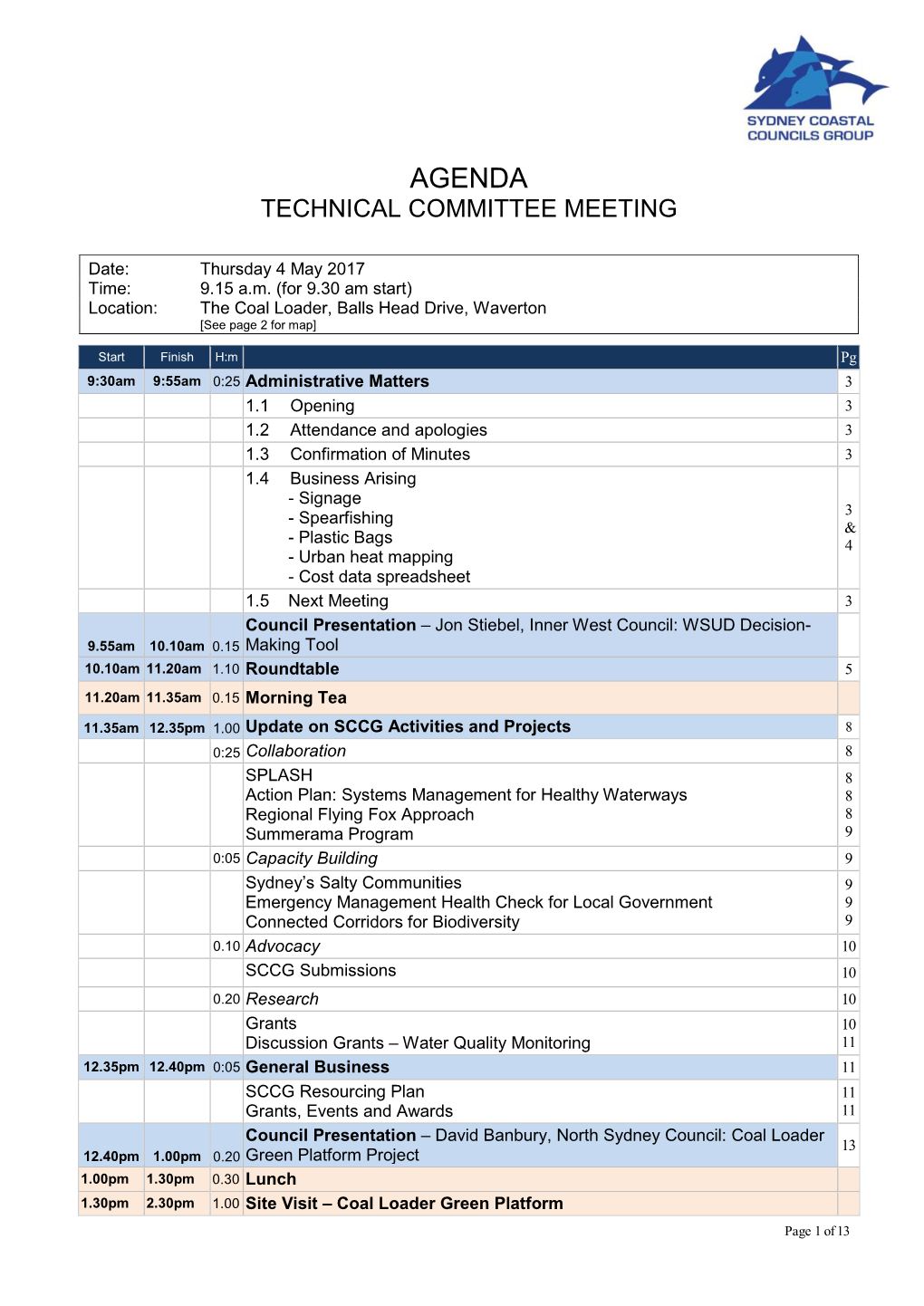 Agenda Technical Committee Meeting