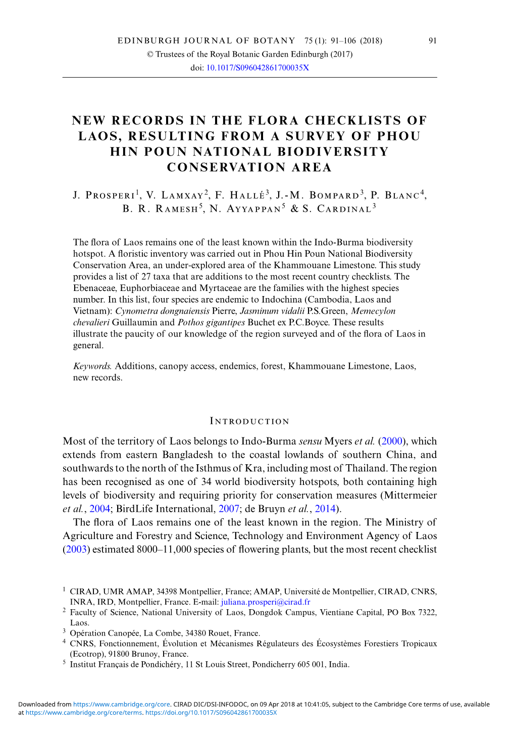 New Records in the Flora Checklists of Laos, Resulting from a Survey of Phou Hin Poun National Biodiversity Conservation Area