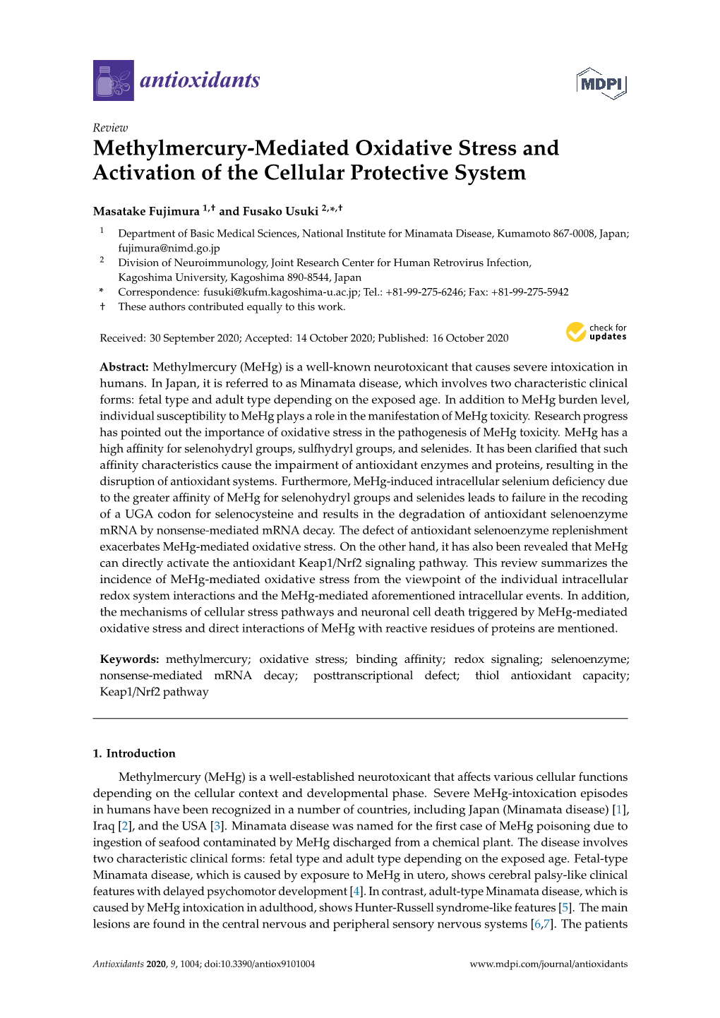 Methylmercury-Mediated Oxidative Stress and Activation of the Cellular Protective System