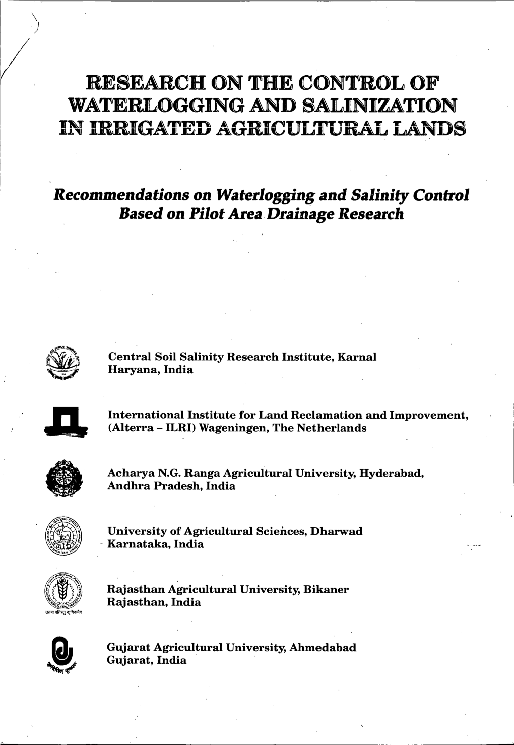Recommendations on Waterlogging and Salinity Control Based on Pilot Area Drainage Research