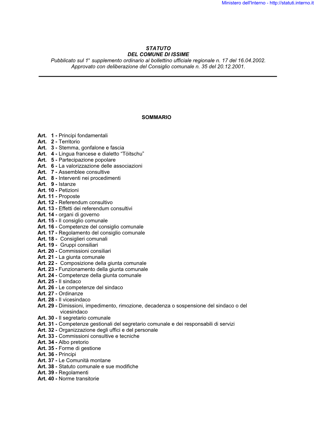 Statuto Comunale E Sue Modifiche Art