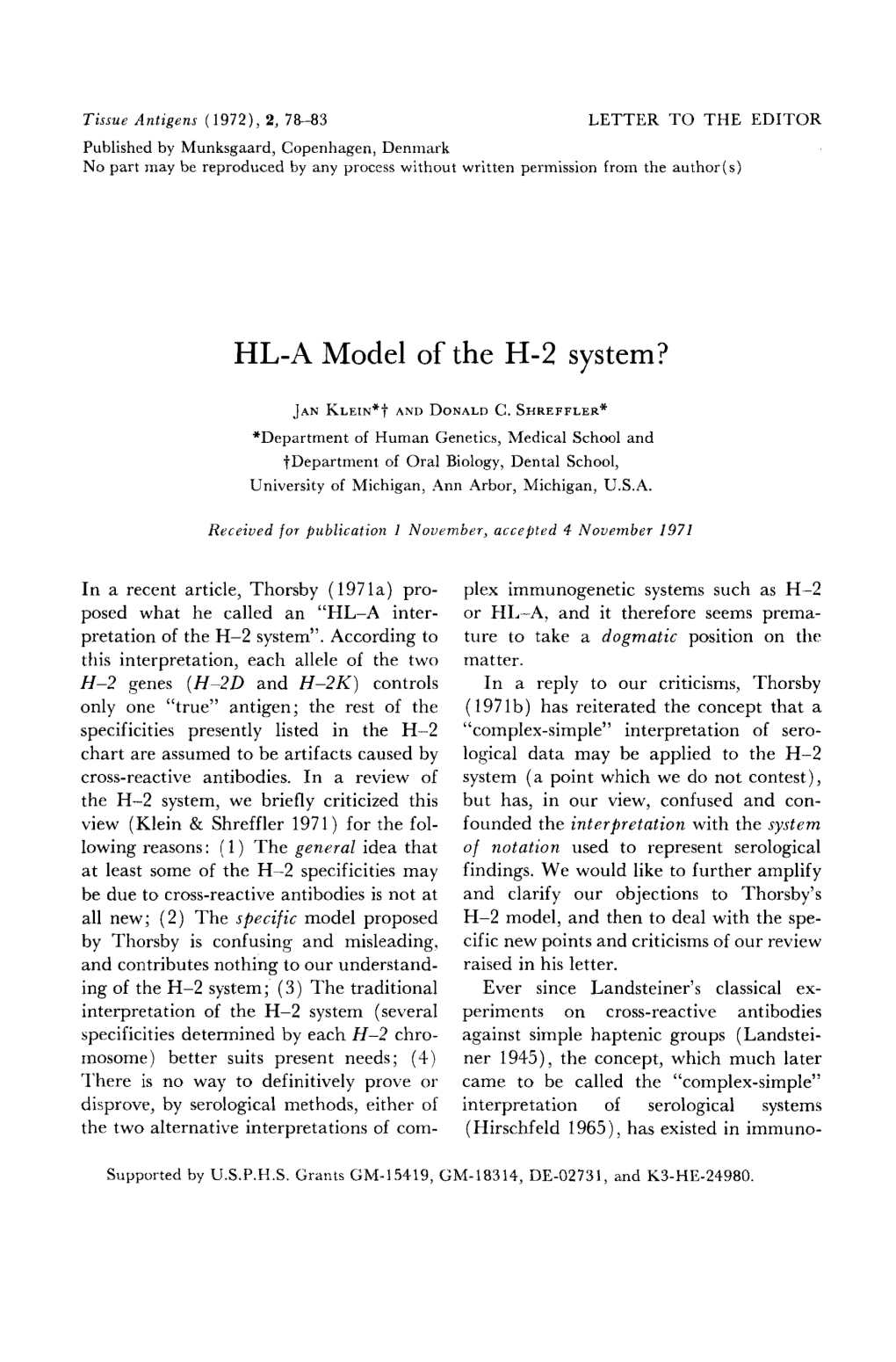 HL-A Model of the H-2 System?