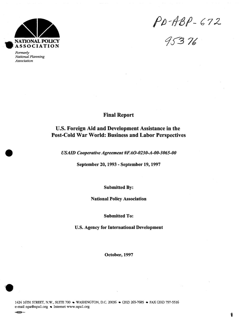 Final Report US Foreign Aid and Development Assistance In