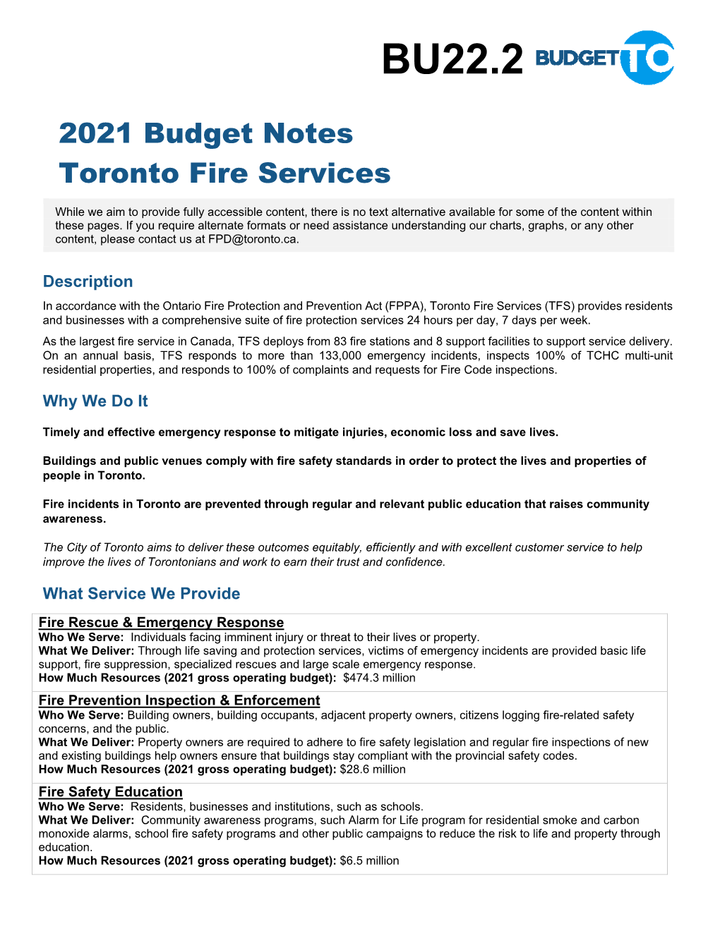 2021 Budget Notes Toronto Fire Services