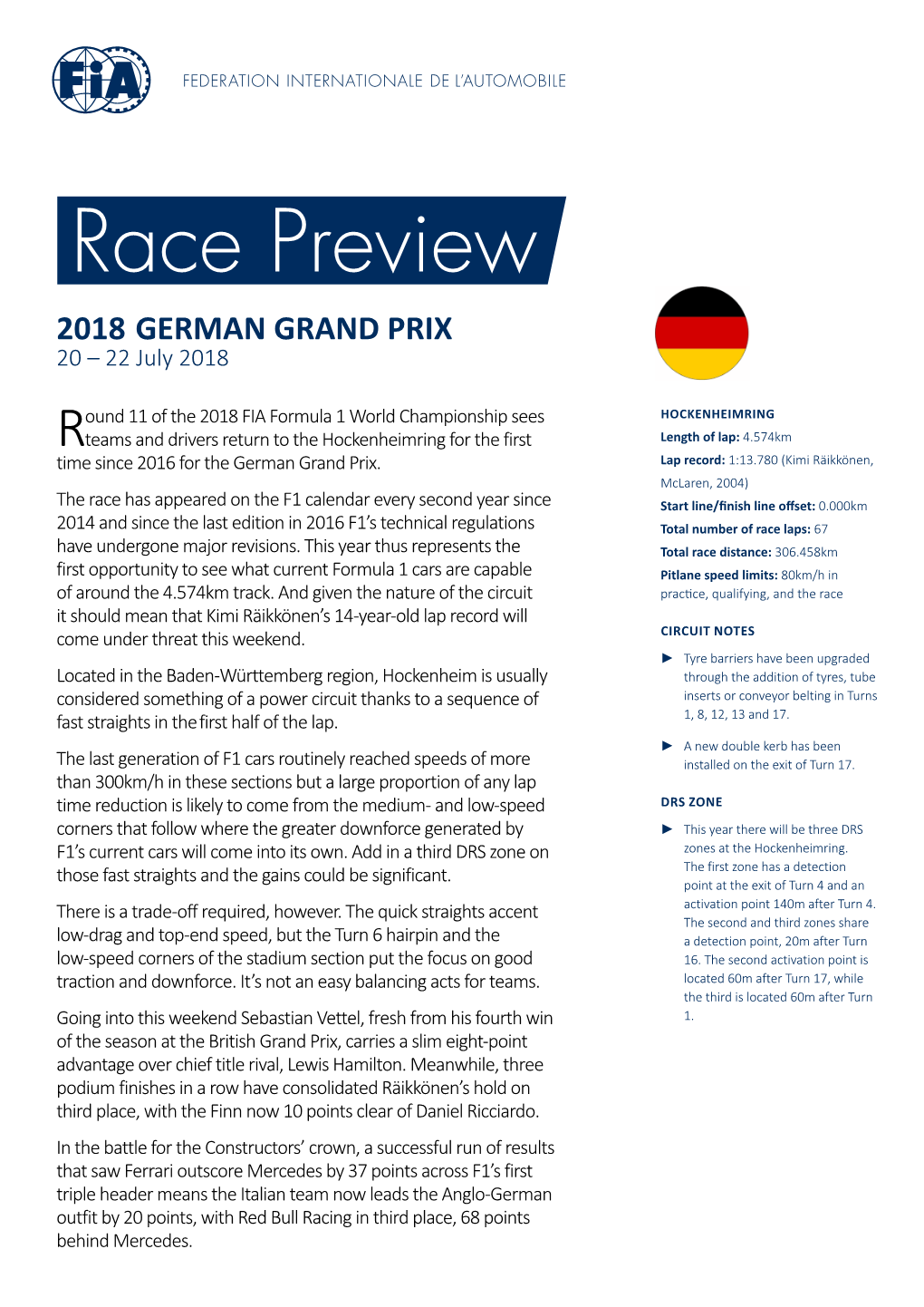 2018 GERMAN GRAND PRIX 20 – 22 July 2018