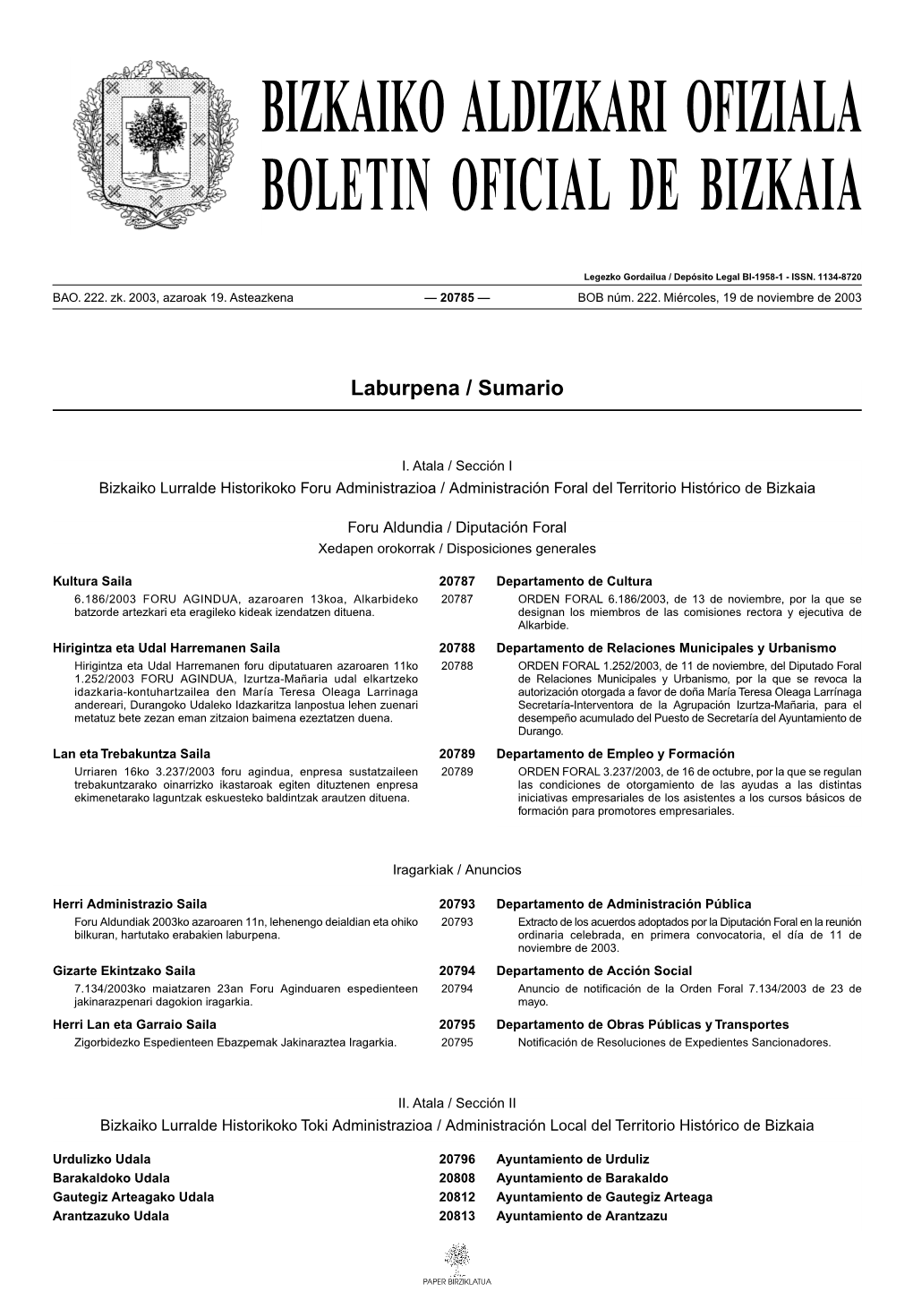 Bizkaiko Aldizkari Ofiziala Boletin Oficial De Bizkaia