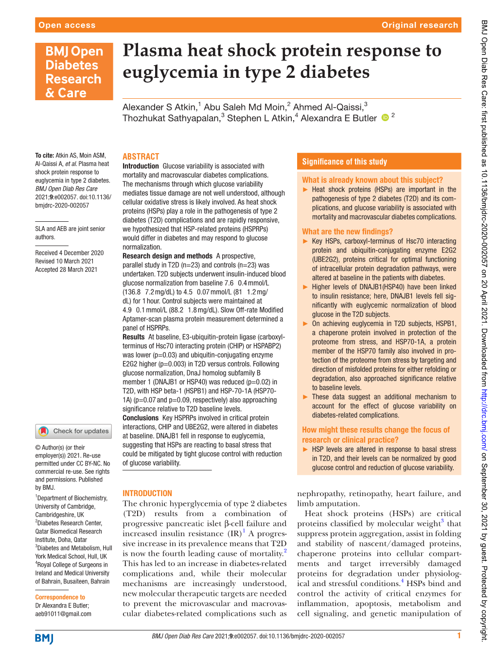 Plasma Heat Shock Protein Response to Euglycemia in Type 2 Diabetes