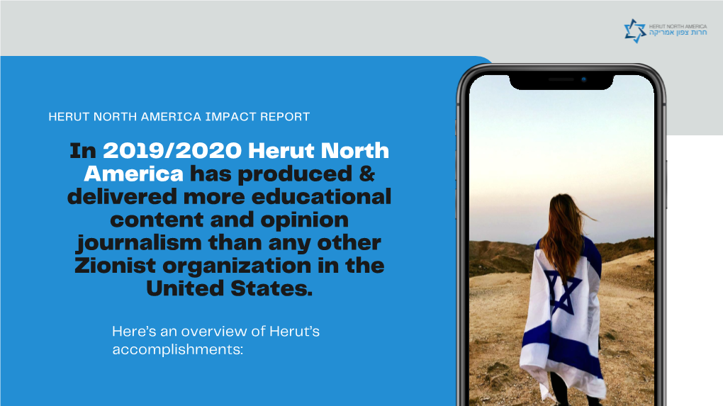 In 2019/2020 Herut North America Has Produced & Delivered More Educational Content and Opinion Journalism Than Any Other