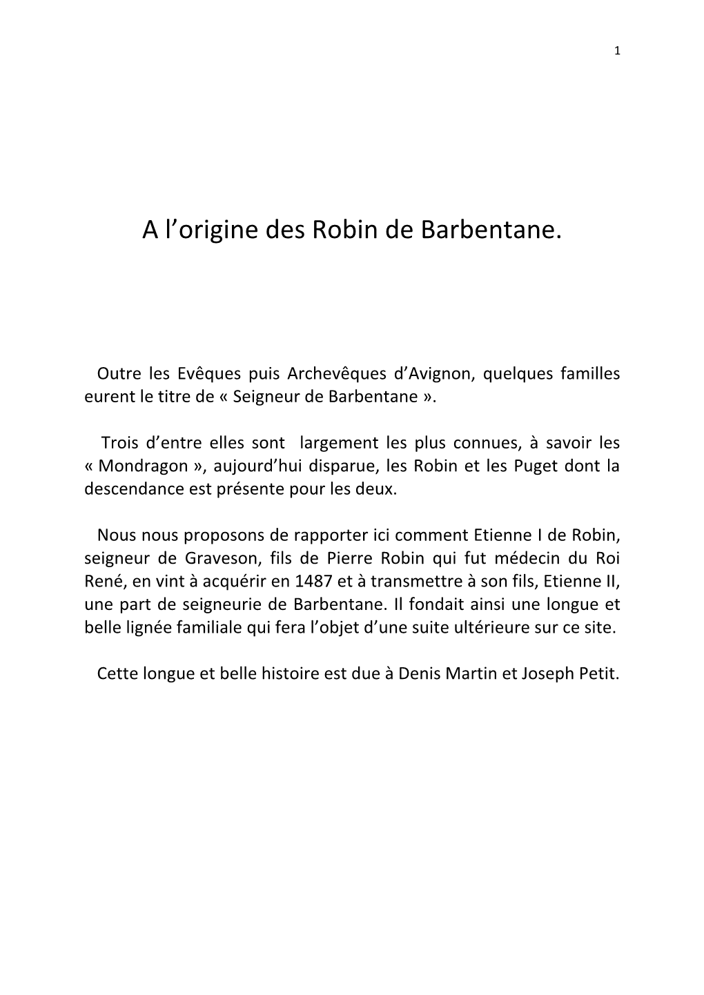 ROBIN De Graveson Et Barbentane, a Conservé Ces Armes