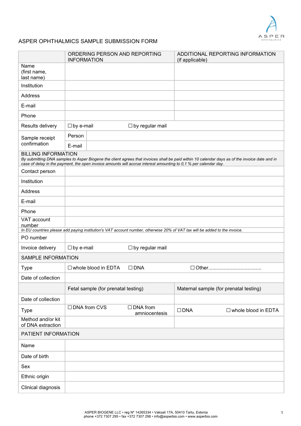 DNA Sample Submission to Asper Biotech