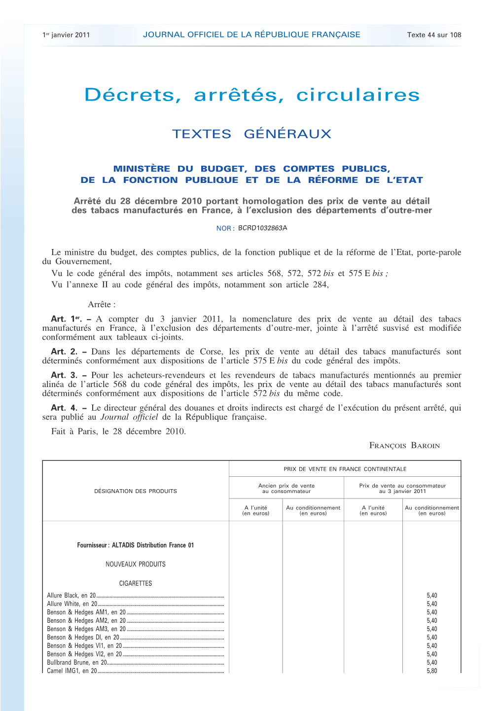 JOURNAL OFFICIEL DE LA RÉPUBLIQUE FRANÇAISE Texte 44 Sur 108
