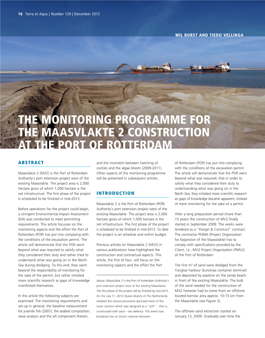 The Monitoring Programme for the Maasvlakte 2 Construction at the Port of Rotterdam