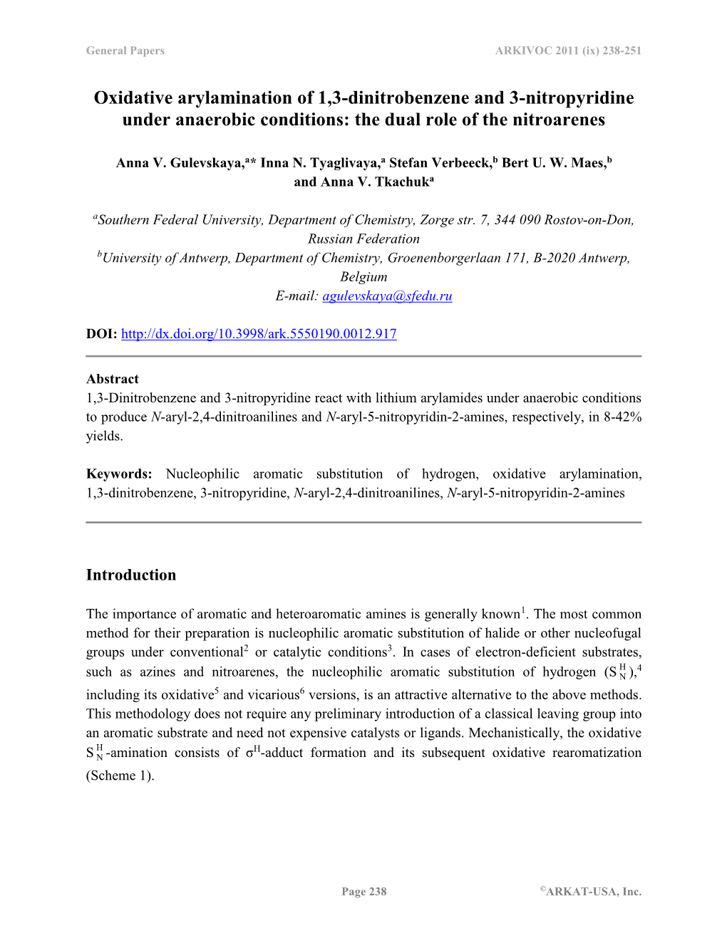 Oxidative Arylamination of 1,3-Dinitrobenzene and 3-Nitropyridine Under Anaerobic Conditions: the Dual Role of the Nitroarenes