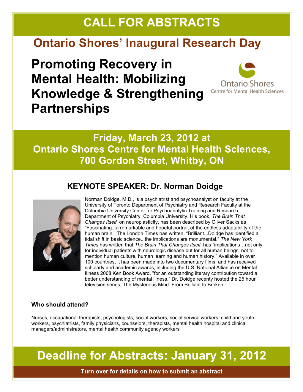 Promoting Recovery in Mental Health: Mobilizing Knowledge & Strengthening Partnerships