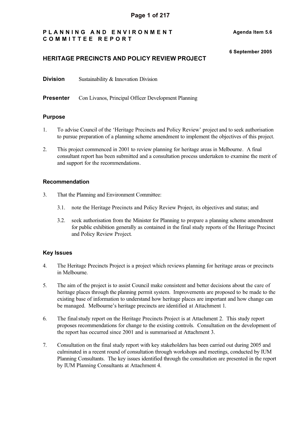 HERITAGE PRECINCTS and POLICY REVIEW PROJECT Page 1