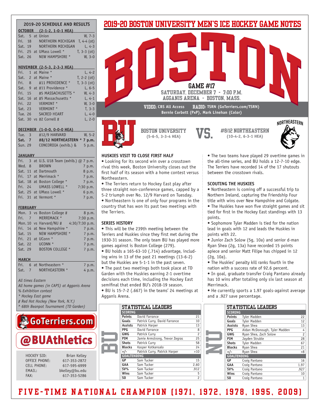 2019-20 Boston University Men's Ice Hockey Game