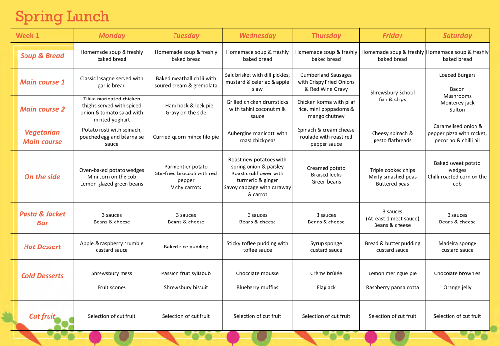 Spring Lunch Week 1 Monday Tuesday Wednesday Thursday Friday Saturday