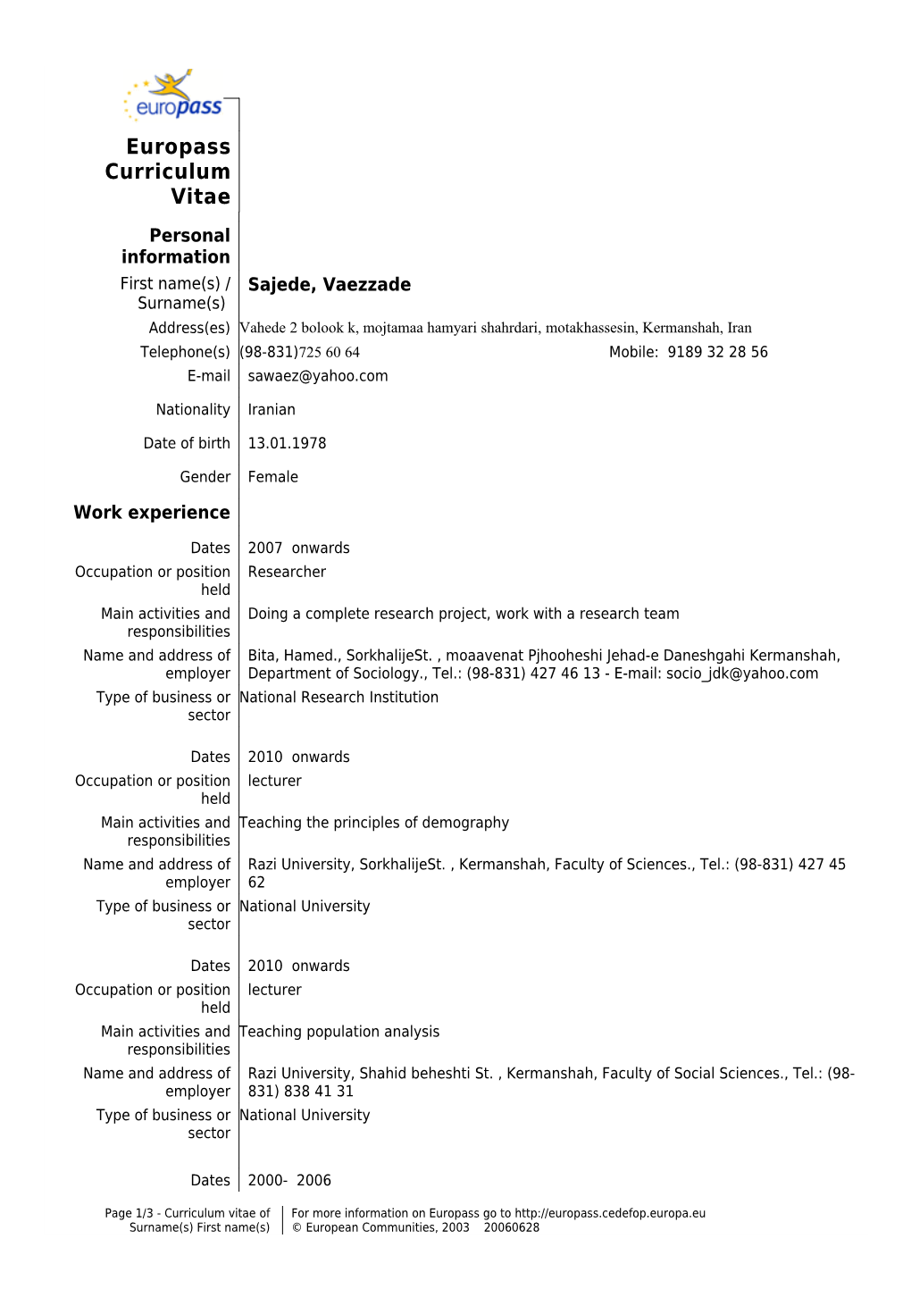 Europass Curriculum Vitae s16