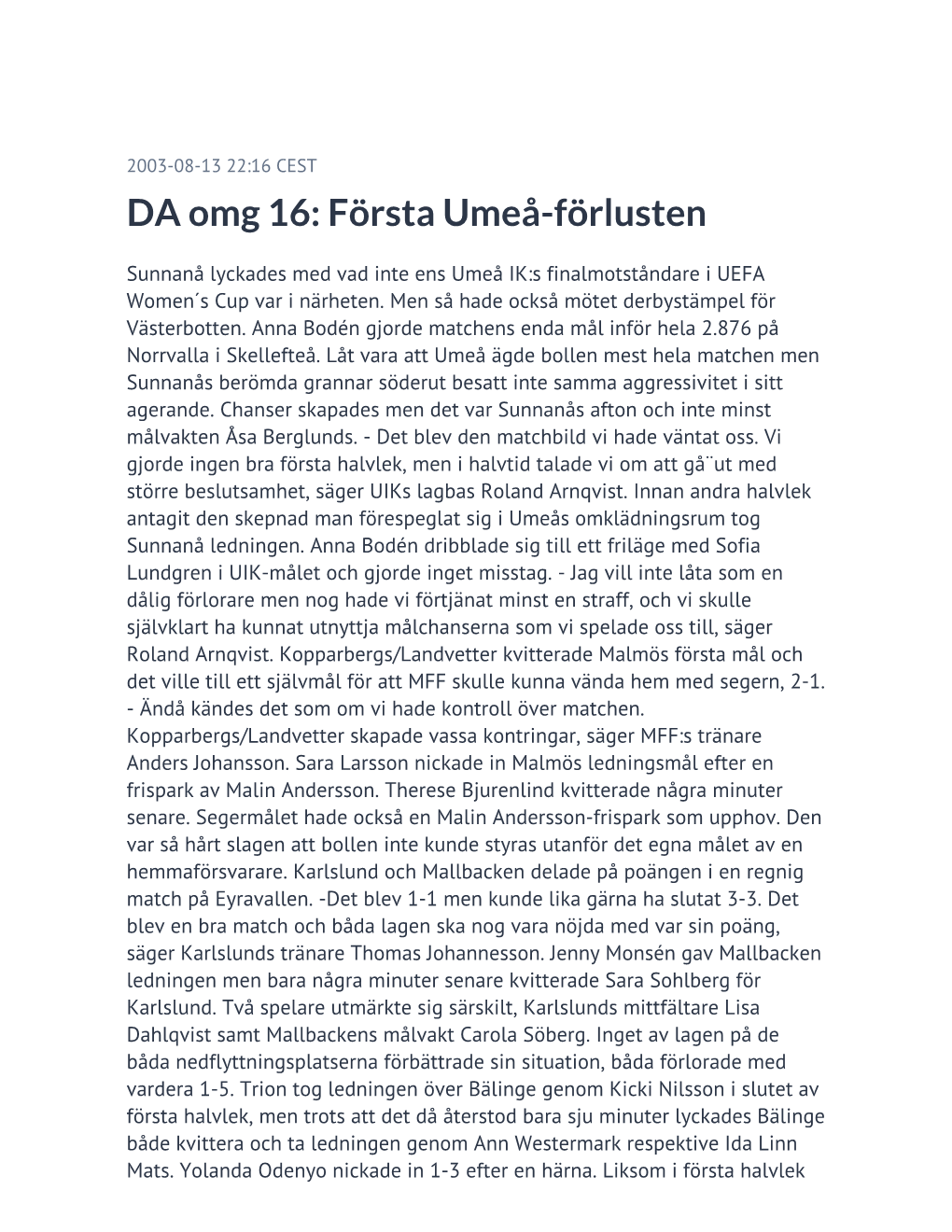 DA Omg 16: Första Umeå-Förlusten