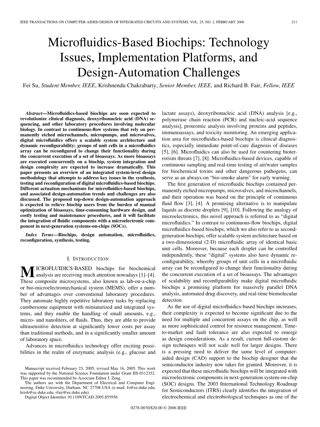 Microfluidics-Based Biochips: Technology Issues, Implementation