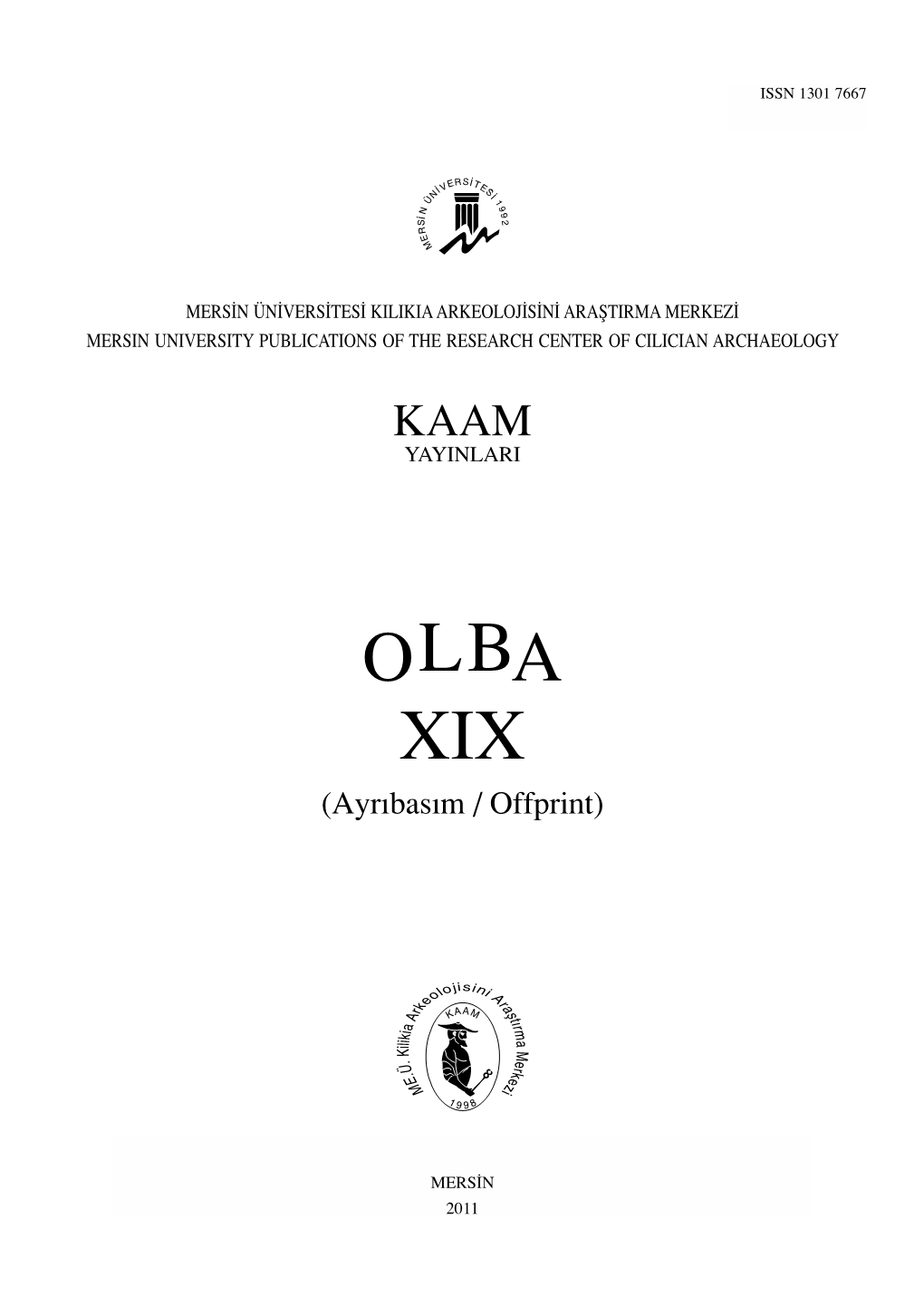 OLBA XIX (Ayr›Bas›M / Offprint)