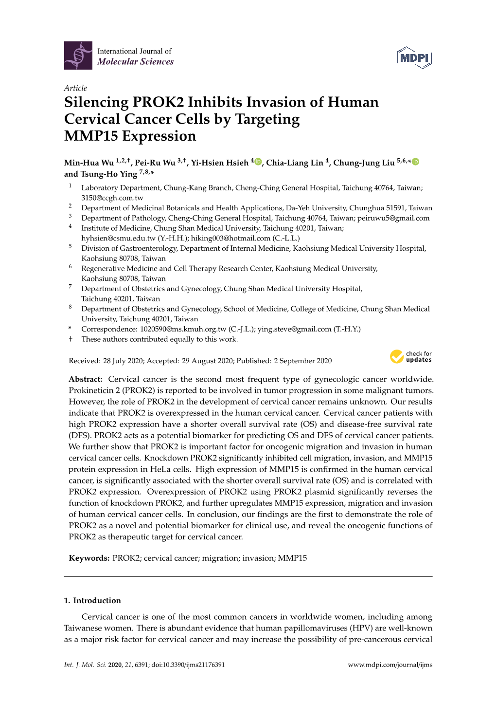 Silencing PROK2 Inhibits Invasion of Human Cervical Cancer Cells by Targeting MMP15 Expression