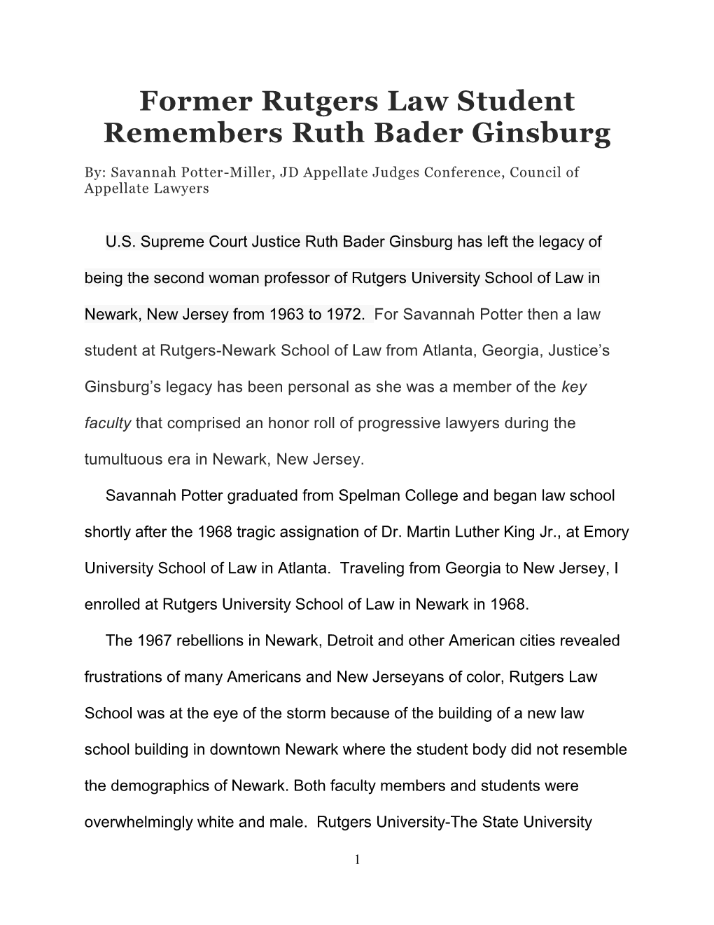 Former Rutgers Law Student Remembers Ruth Bader Ginsburg