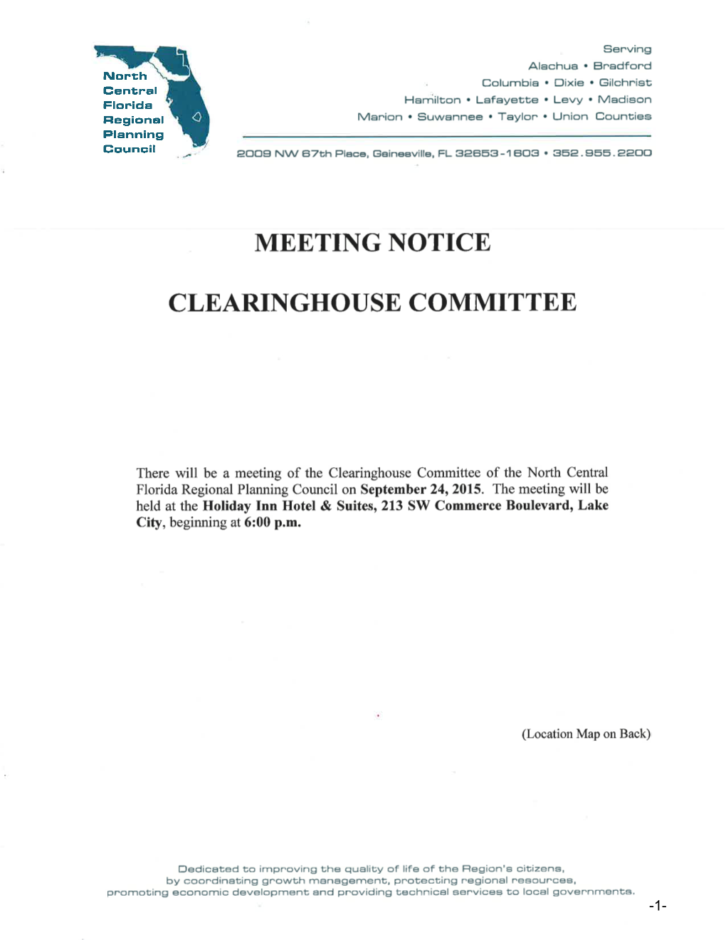 Meeting Notice Clearinghouse Committee