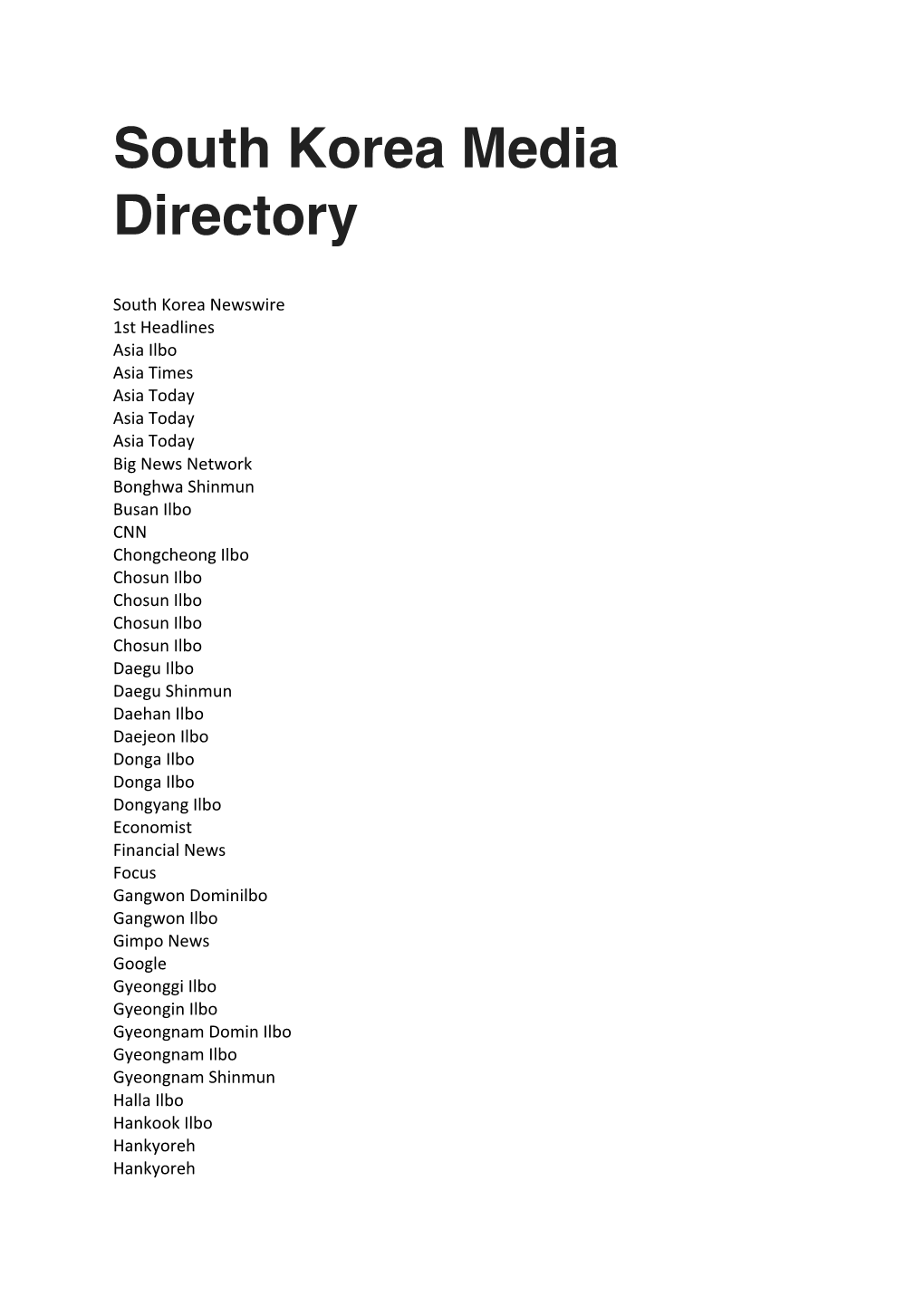 South Korea Media Directory