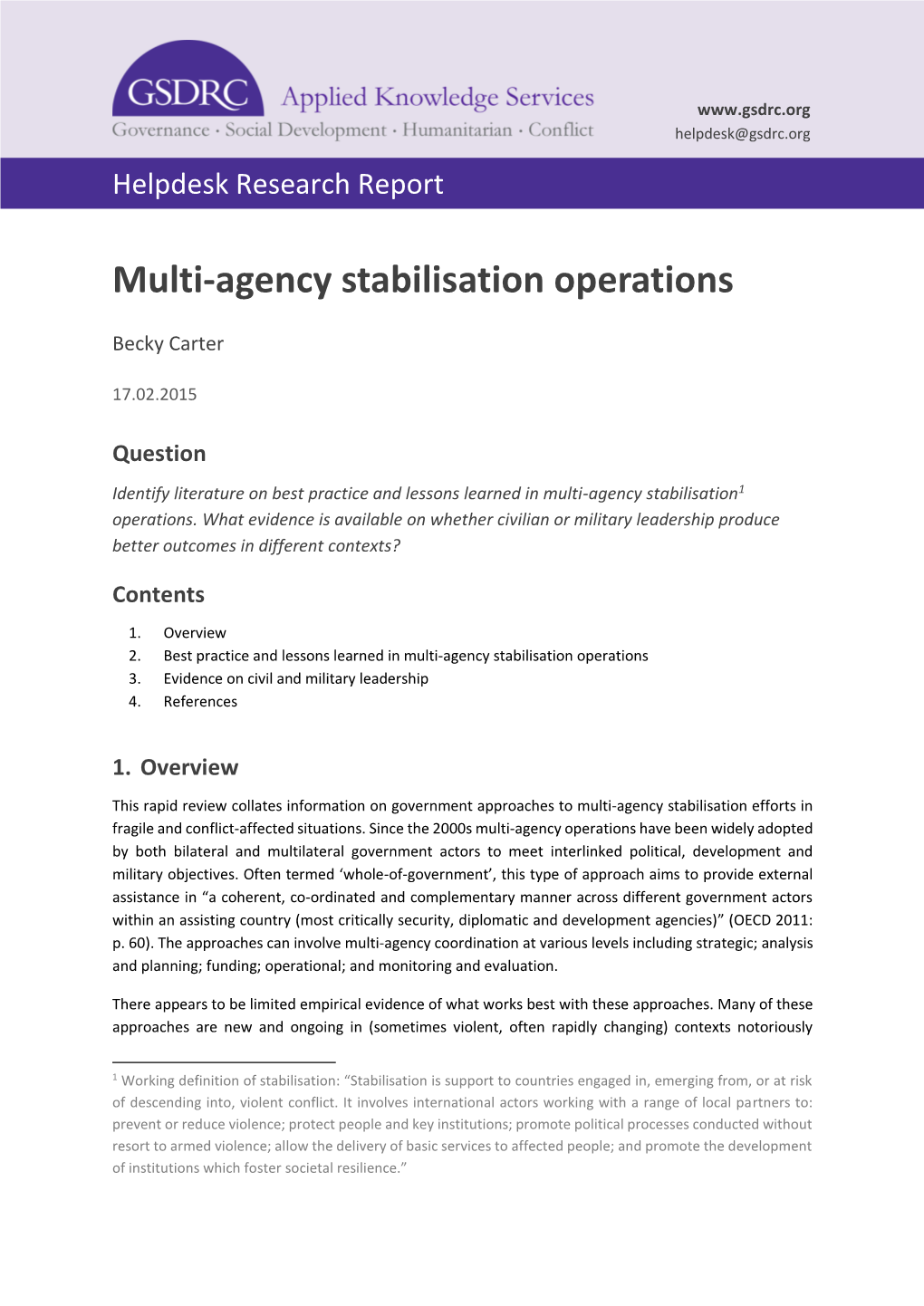 Multi-Agency Stabilisation Operations