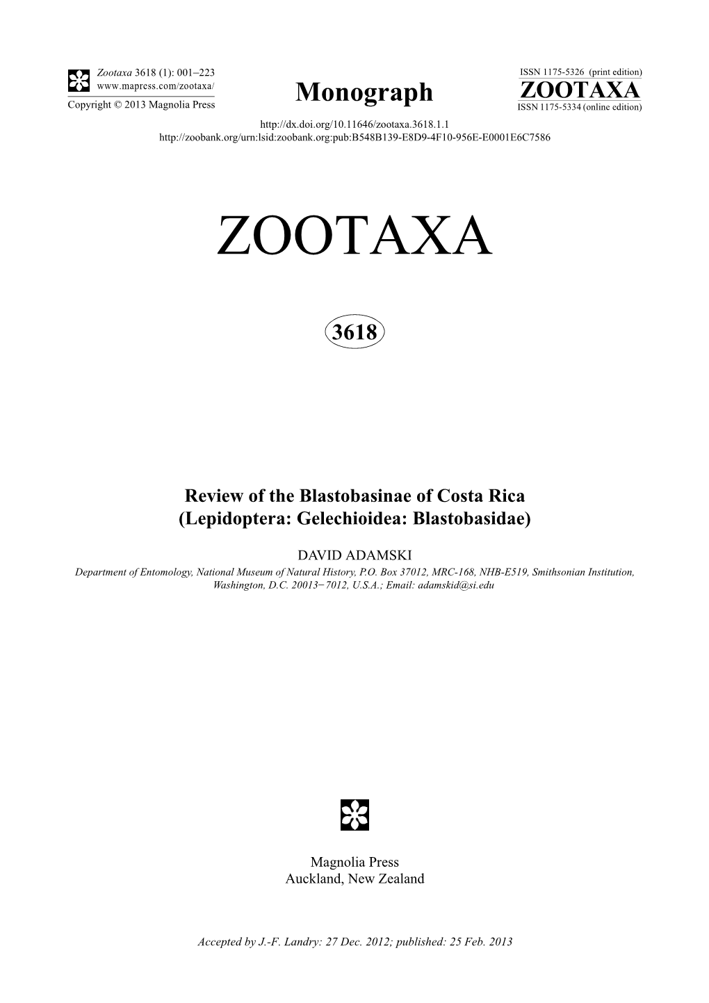 Review of the Blastobasinae of Costa Rica (Lepidoptera: Gelechioidea: Blastobasidae)