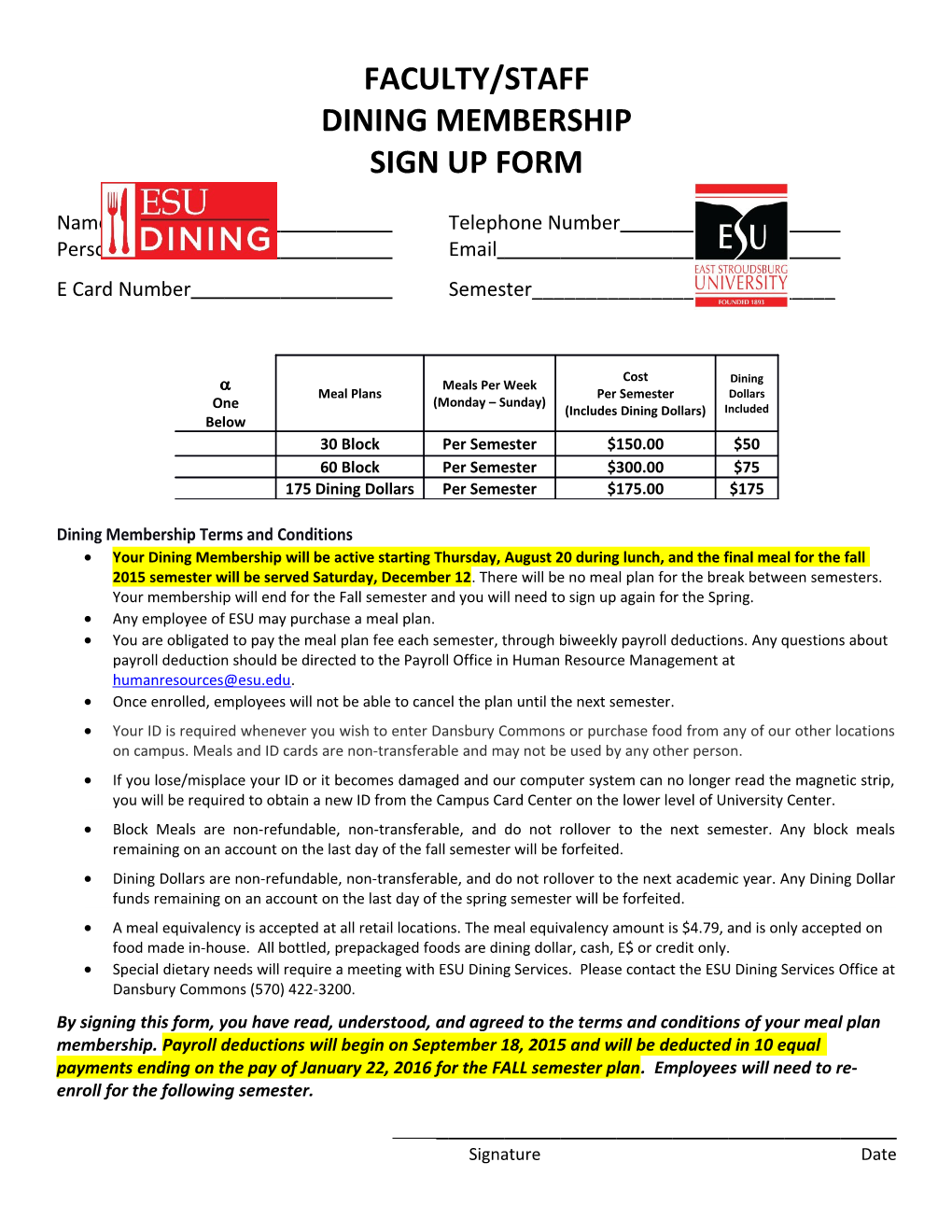 Dining Membership