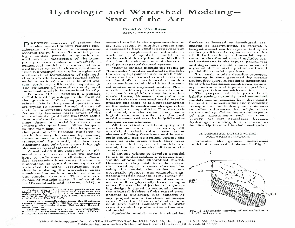 Hydrologic and Watershed Modeling— State of the Art