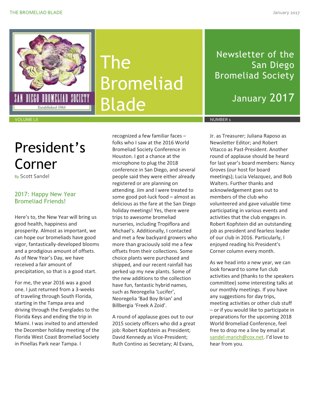 THE BROMELIAD BLADE January 2017
