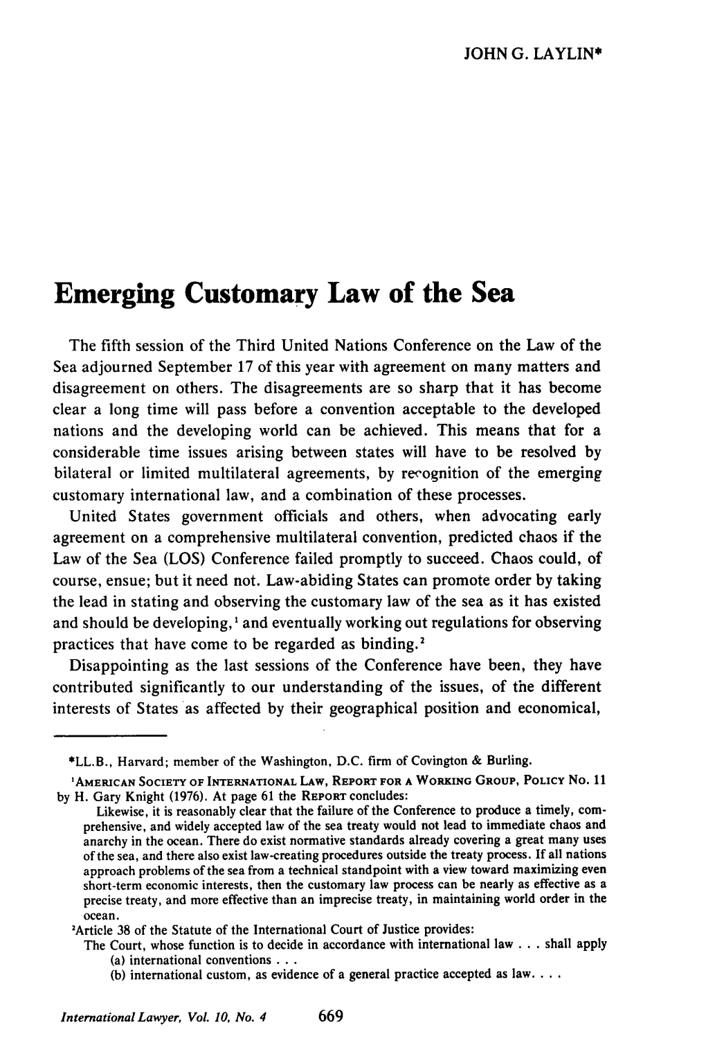 Emerging Customary Law of the Sea