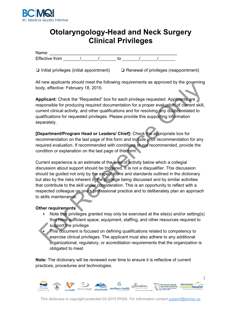 Otolaryngology-Head and Neck Surgery Clinical Privileges