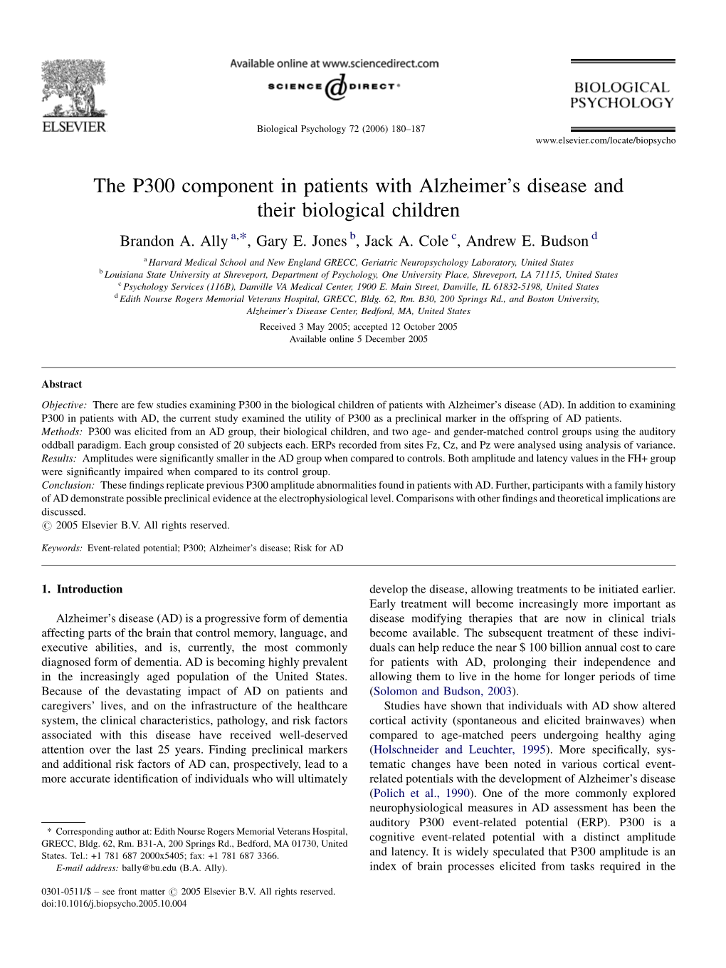 The P300 Component in Patients with Alzheimer's Disease and Their