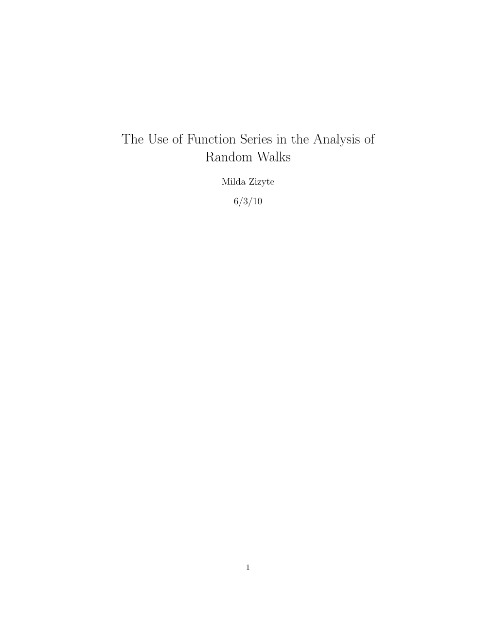 The Use of Function Series in the Analysis of Random Walks