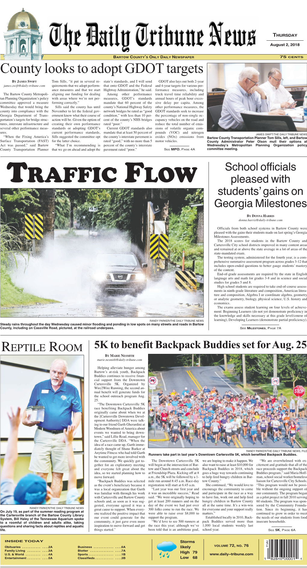 TRAFFIC FLOW Pleased with Students’ Gains on Georgia Milestones