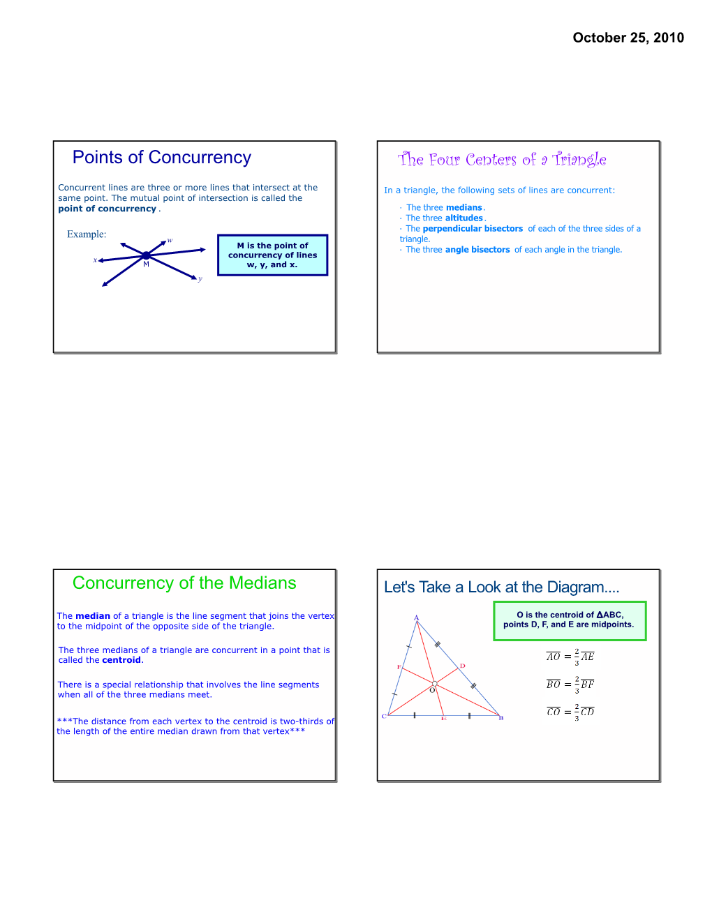 Points of Concurrency the Four Centers of a Triangle