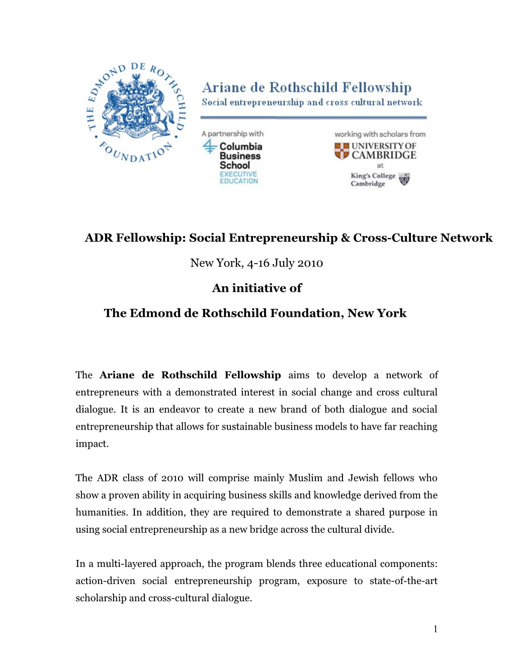 ADR Fellowship: Social Entrepreneurship & Cross-Culture Network