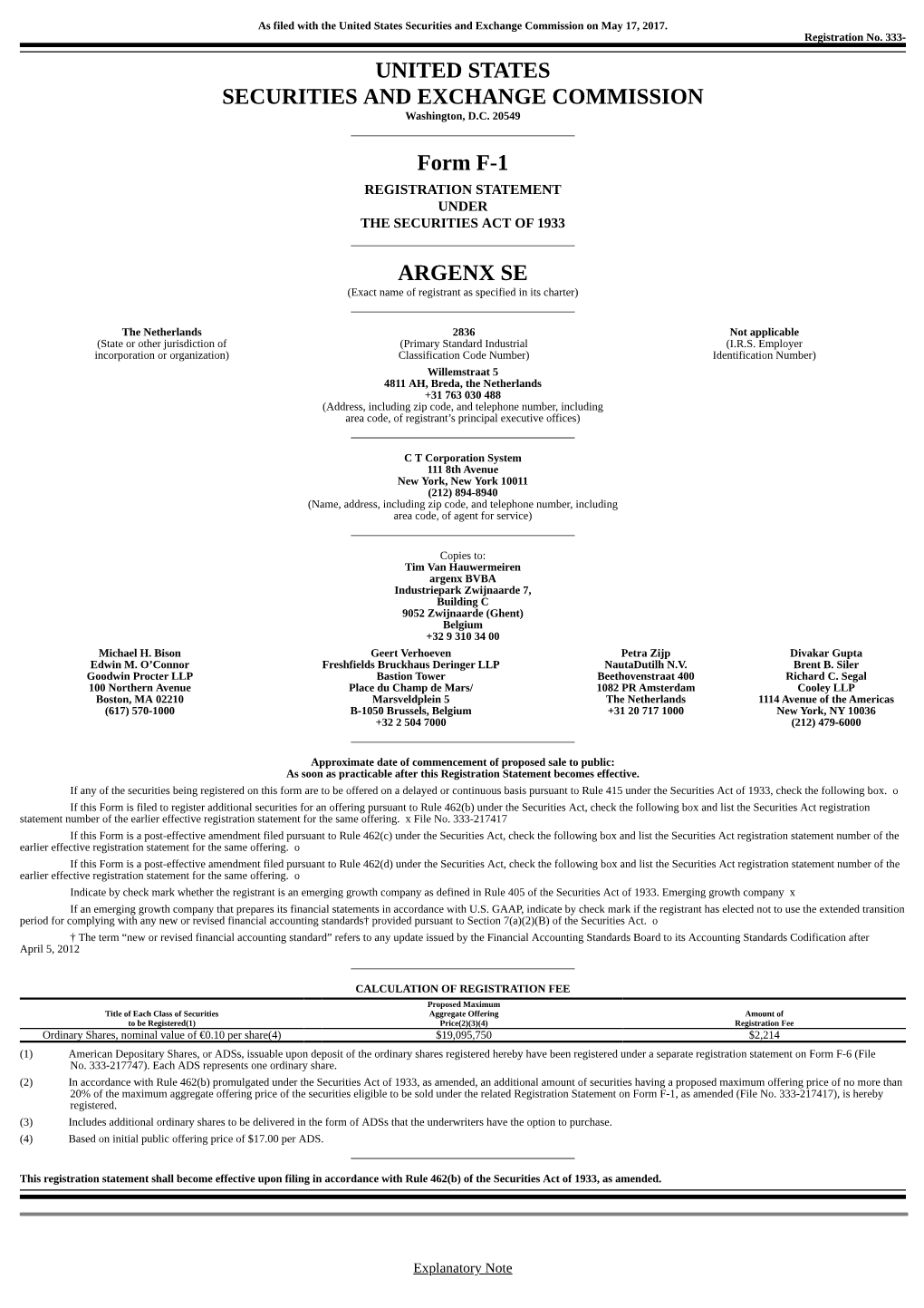 United States Securities and Exchange Commission on May 17, 2017