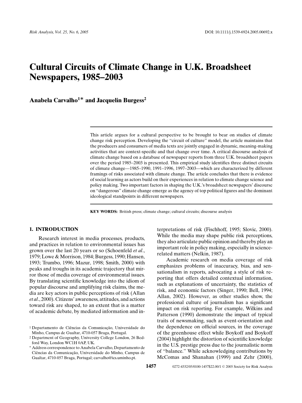 Cultural Circuits of Climate Change in U.K. Broadsheet Newspapers, 1985–2003