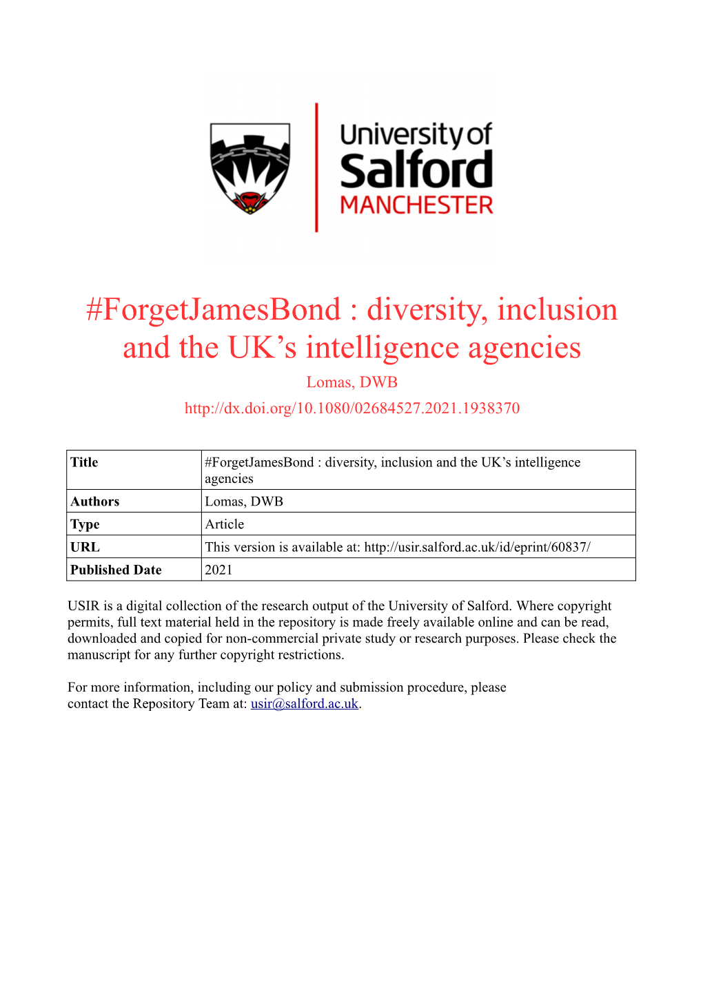 Forgetjamesbond: Diversity, Inclusion and the UK's Intelligence