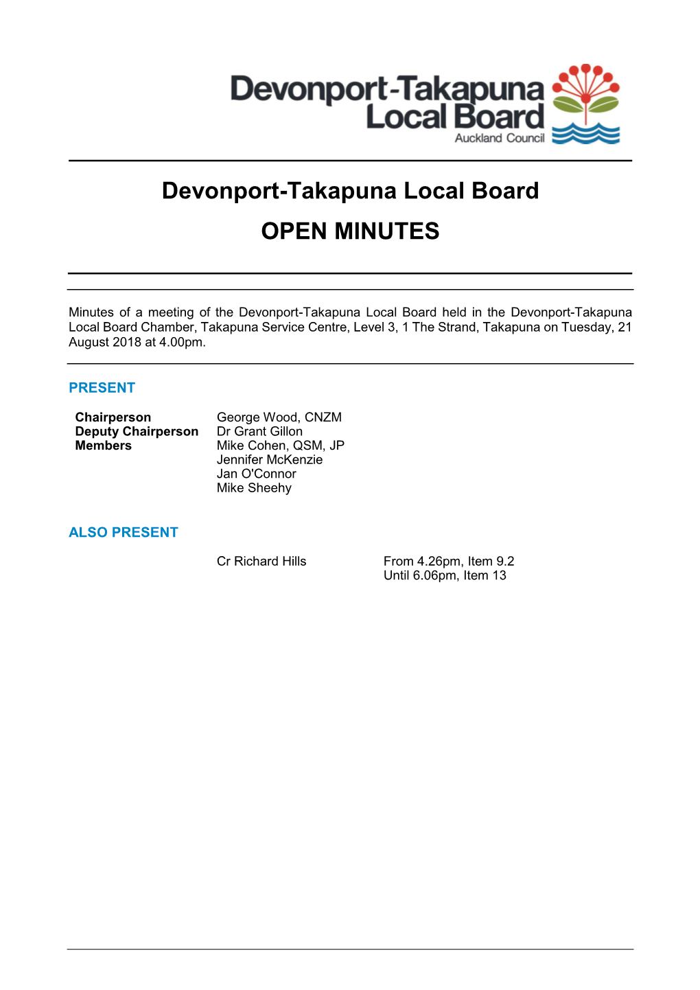 Minutes of Devonport-Takapuna Local Board