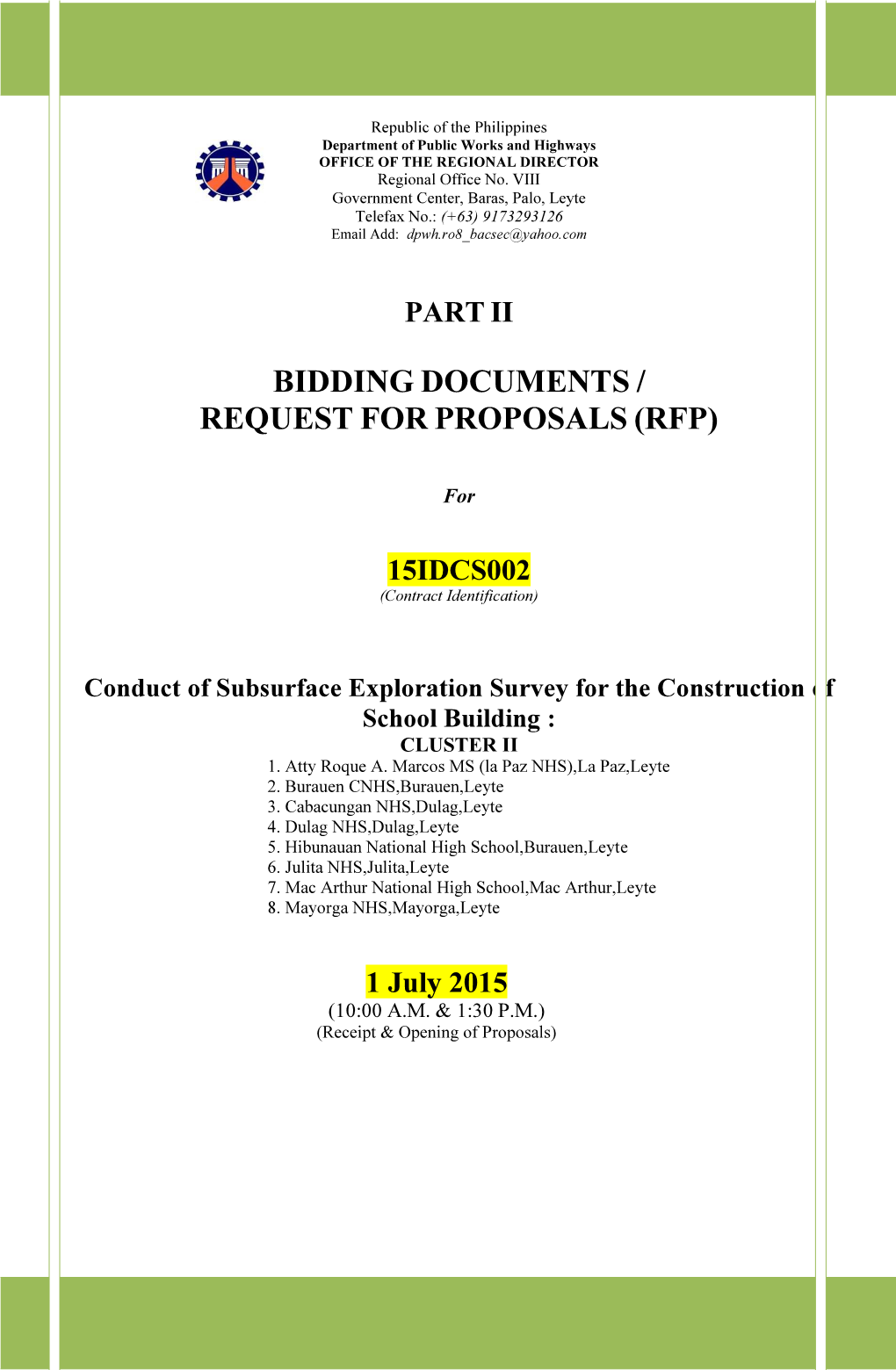 Bidding Documents / Request for Proposals (Rfp)