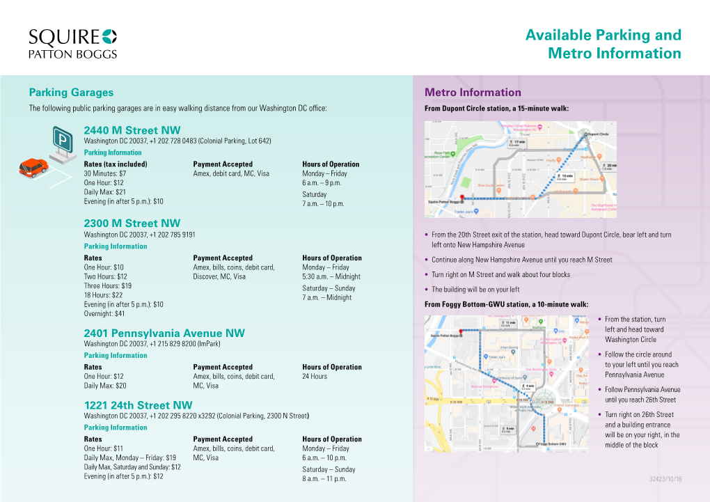 Available Parking and Metro Information