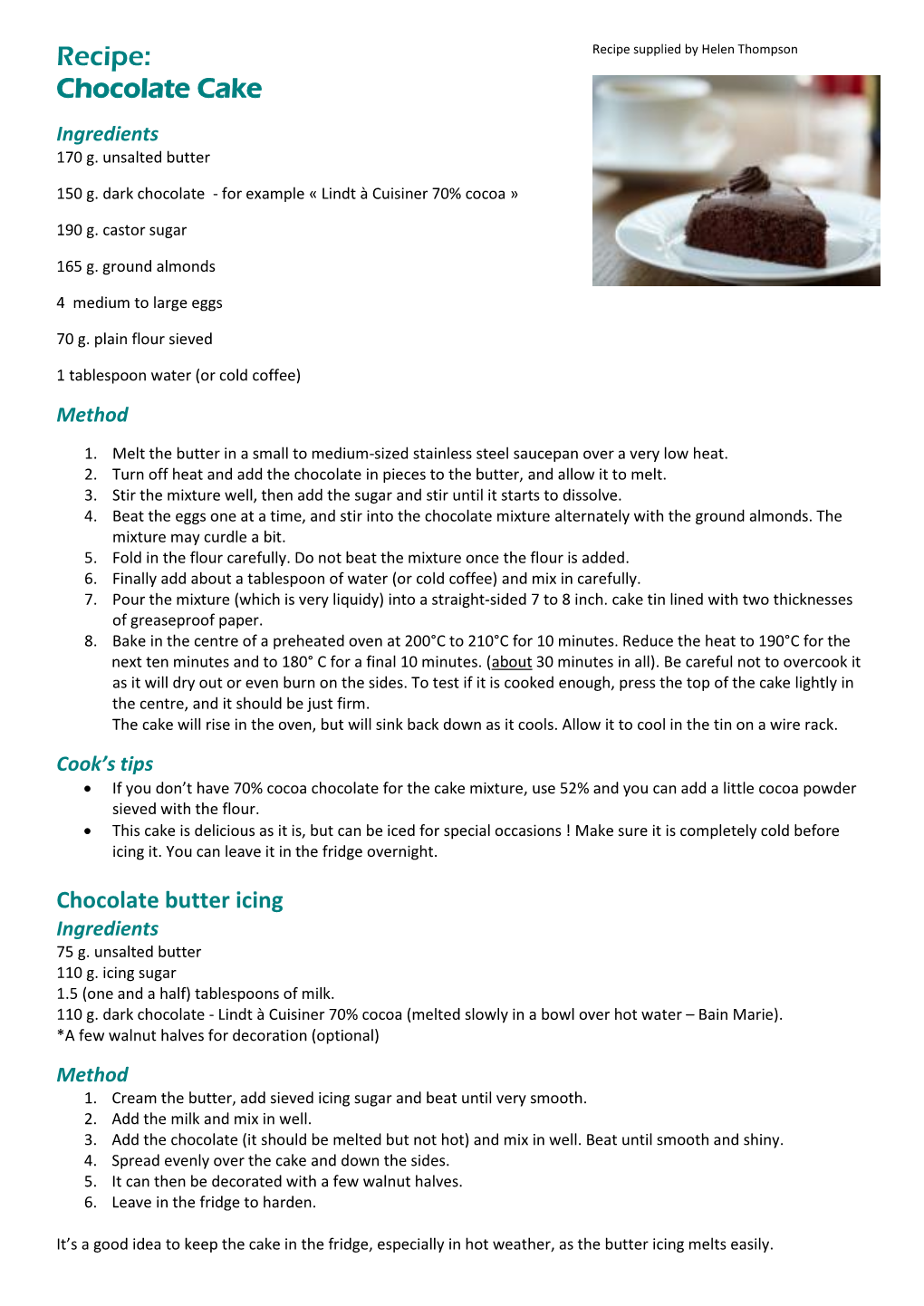 Recipe: Chocolate Cake