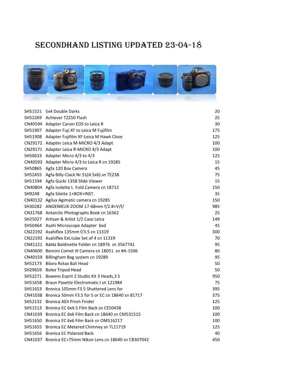 Secondhand Listing Updated 23-04-18