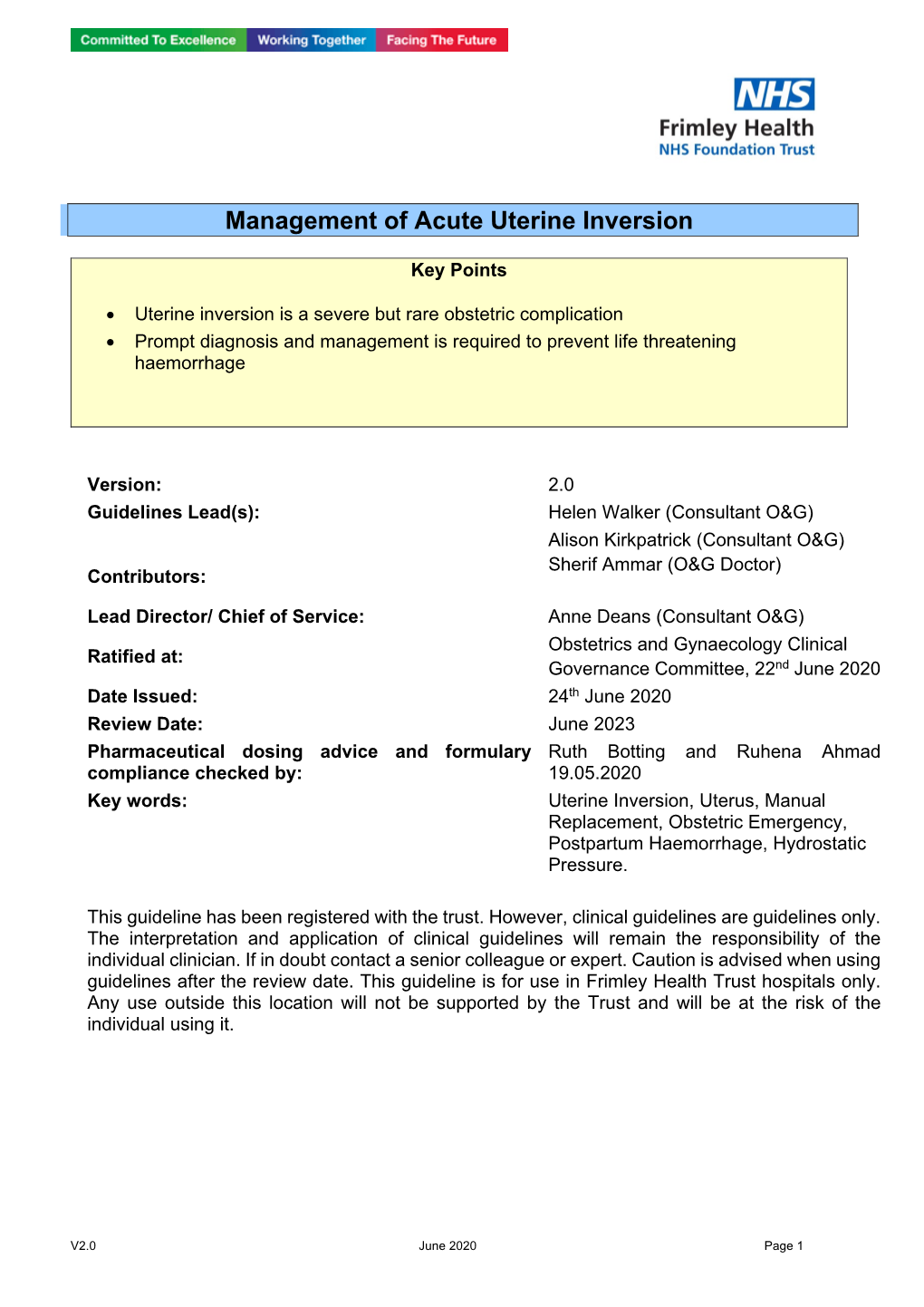 Acute Uterine Inversion (Management